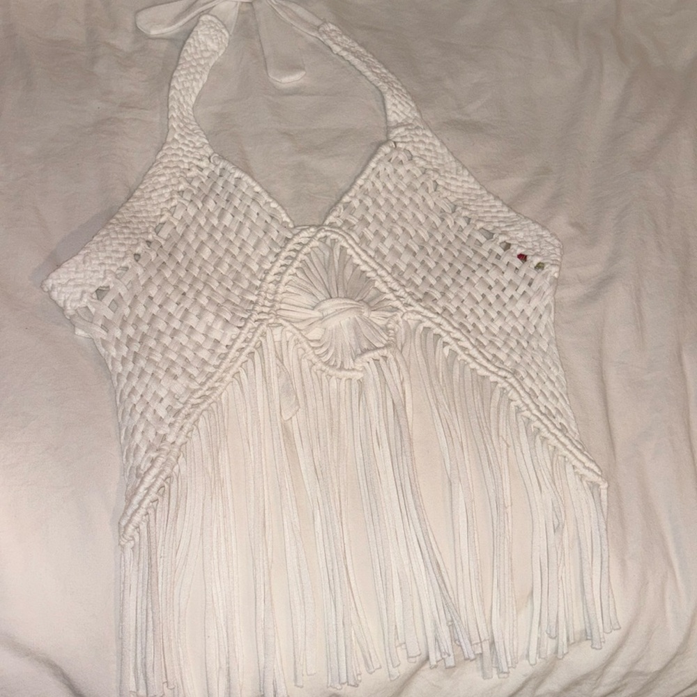 Fringe Crochet Backless Halter Top